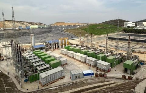Aerial view of a landfill gas power plant in Wuhan, China, where 14 gas gensets run with Treeing SCR systems